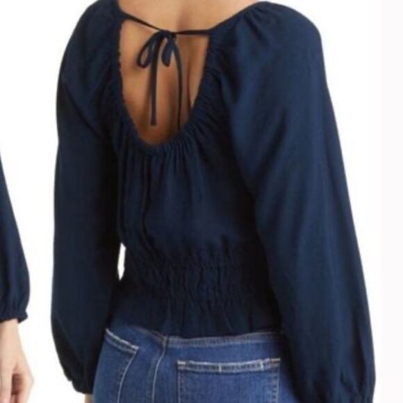 MADEWELL Peasant Cropped Blouse Top Western Cowgirl Tie Back Twill Cut out Top M - Picture 9 of 10